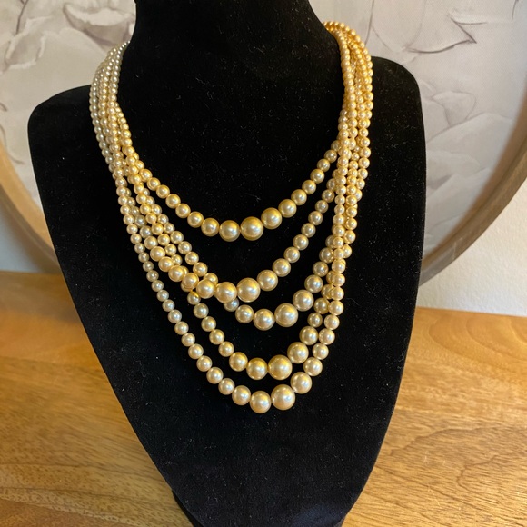 5 STRAND SUN STONE & PEARL CHOKER GOLD CLASP main image 1